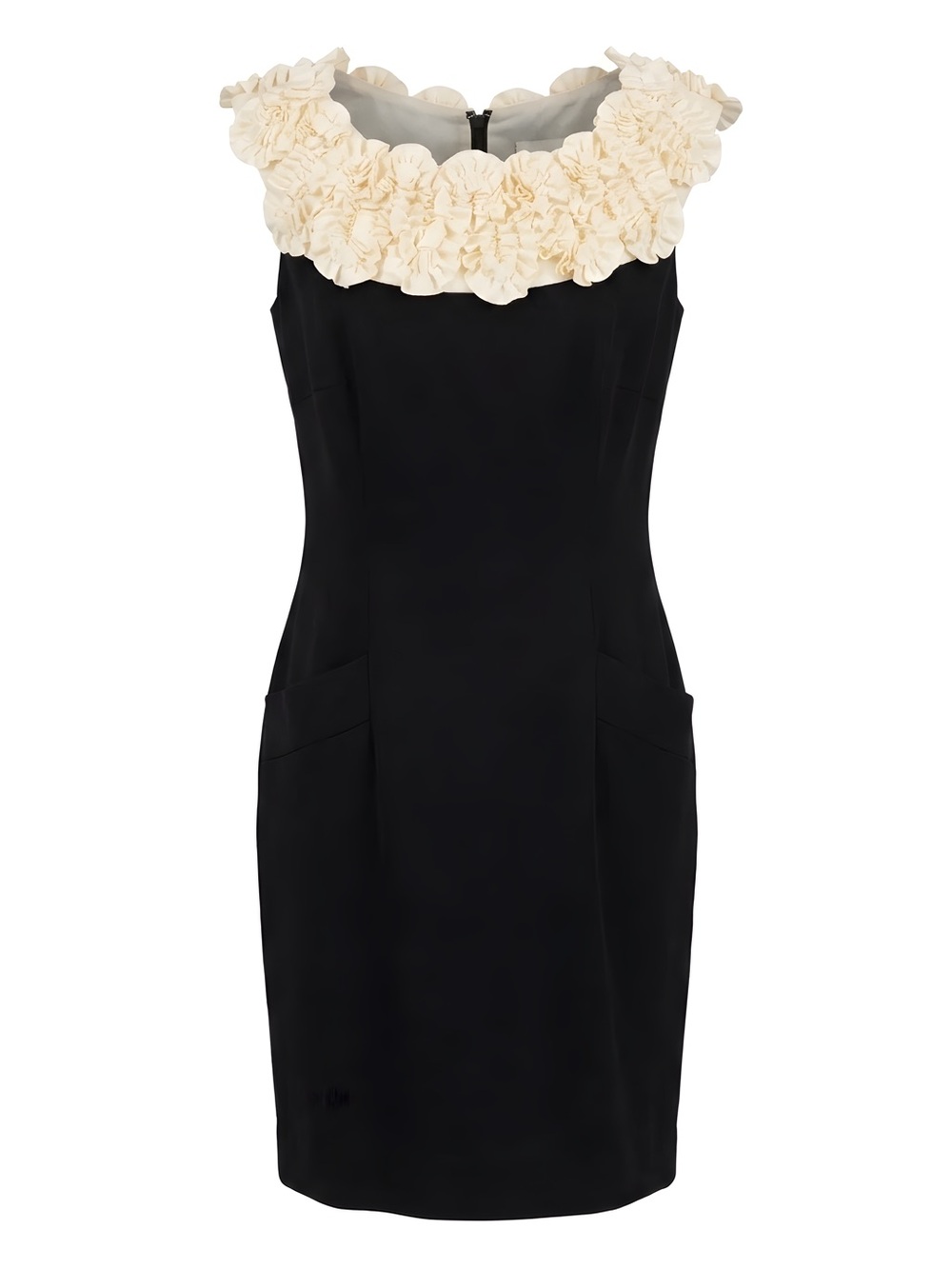 Taylor Black Strapless Sheath Dress with Cream Floral Collar
